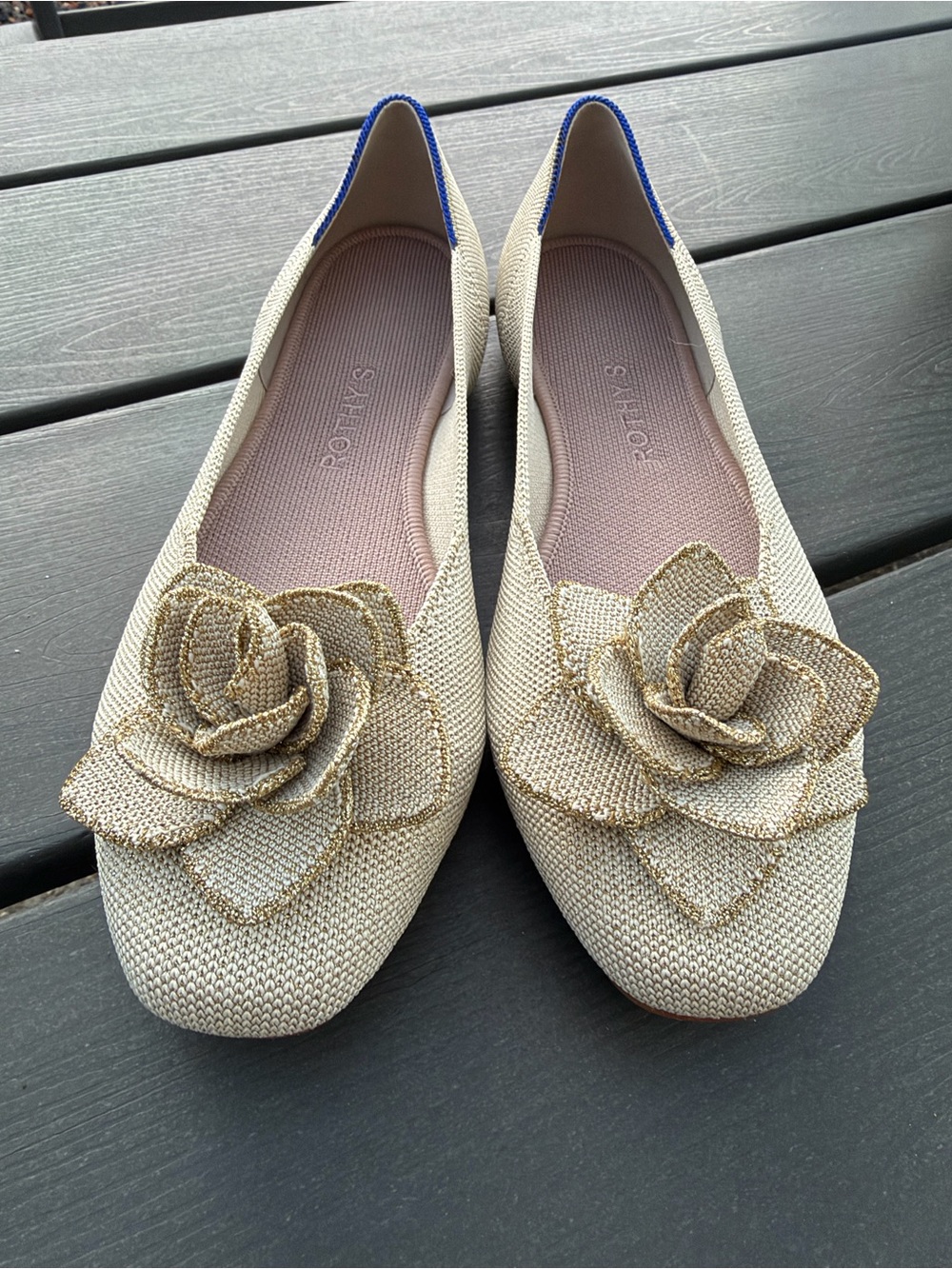 Rothy's The Petal Square Love Bird Womens Size 10.5 Beige Slip On Ballet Flats - Picture 7 of 11